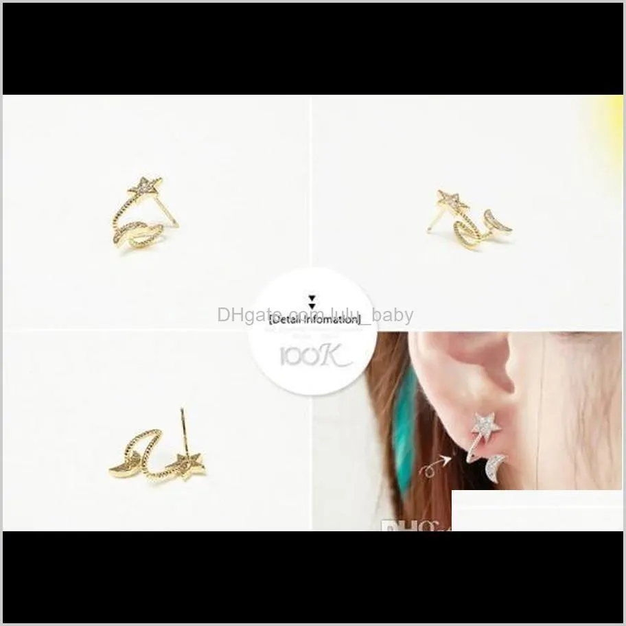 Moon & Star Ear Jacket Silver/Gold Plated Rhinestone Stud Earrings For Girls/Ladies Fashion Earrings