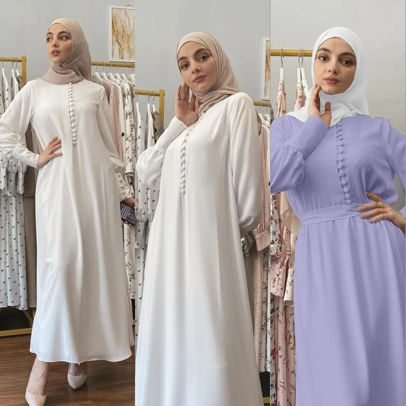 Elegant White Chiffon Muslim Dress Double Layer Jilbab Abaya Kaftan Dubai Party Tunic Gown Maxi Dress for Women