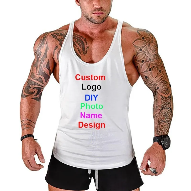 Customizable Cotton Sleeveless Gym Tank Tops Men With Po Name