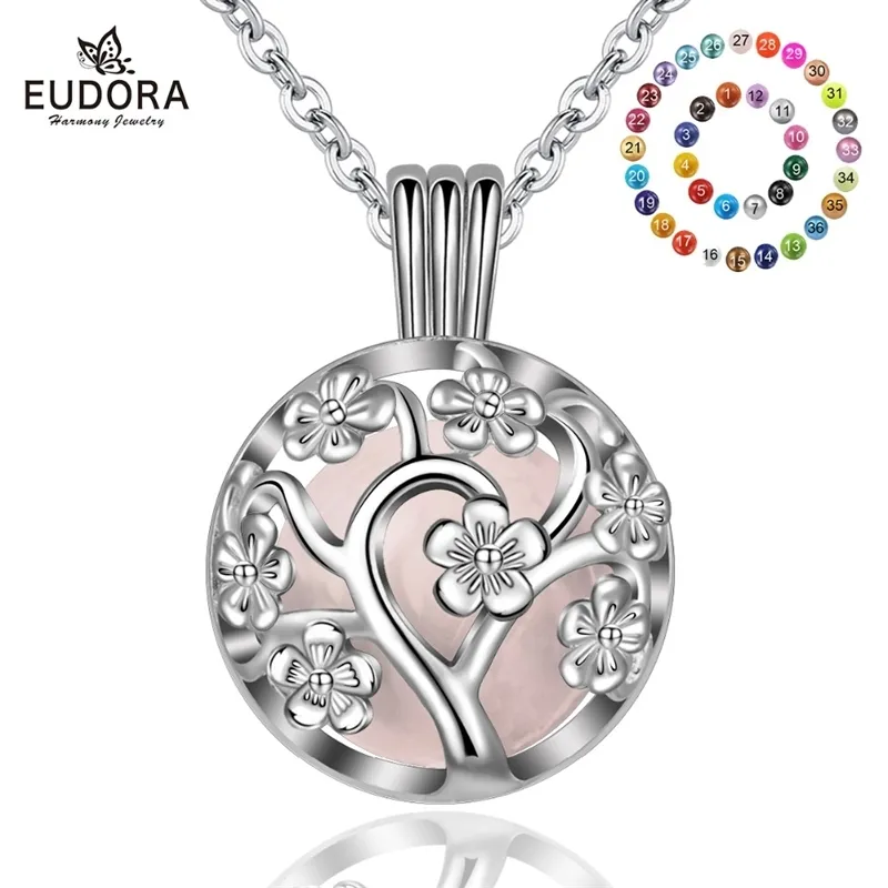 Eudora 18mm fashion Harmony Bola Peach Tree Locket Cage Pendant fit Chime Ball sound Necklace Jewelry For Women K307N18