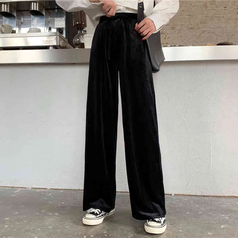 Femmes Pleuche Pantalon Printemps Été Mode Femme Solide Lâche Vintage Large Jambe Pantalon Pantalon Occasionnel Plus Taille S-5XL 210423