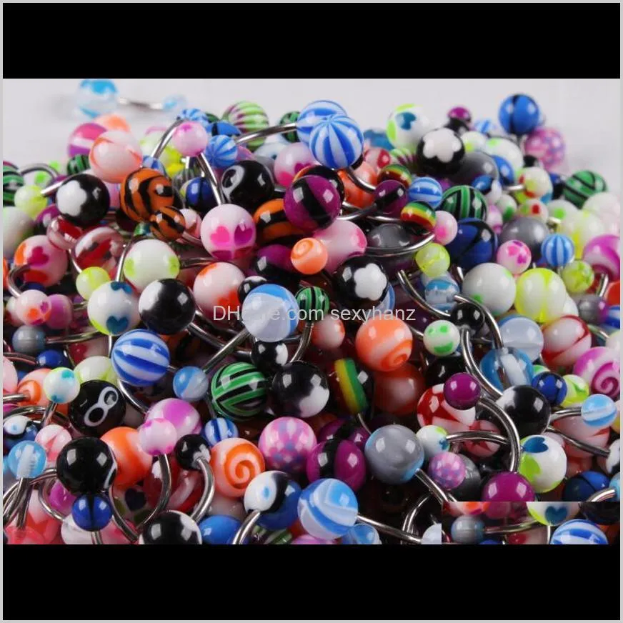 100pcs/lot body jewelry piercing eyebrow navel belly tongue lip bar rings mixed color