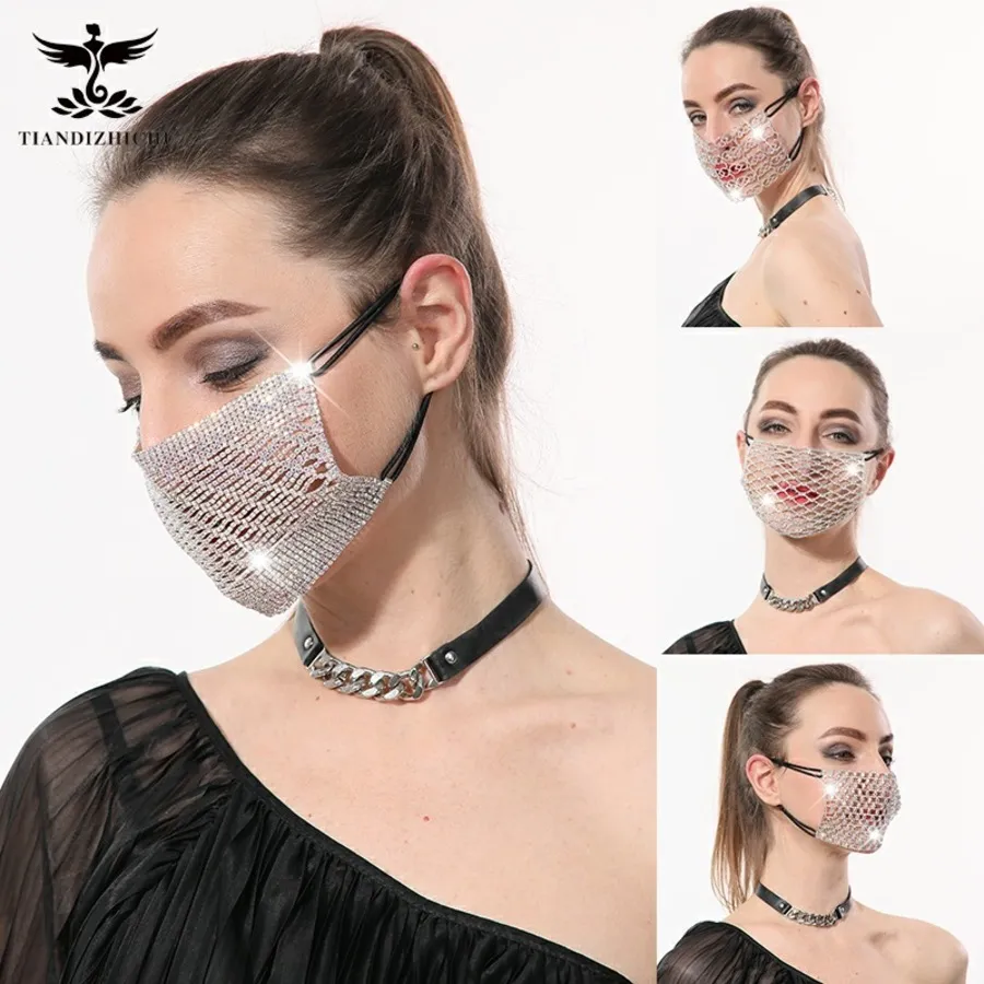 Nightclub Metal Diamond Fishing Net Mask Personalized Trend Can Be Worn with Disposable UJZK726