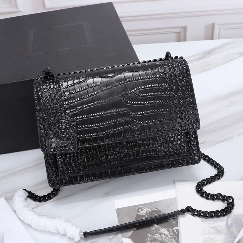 Designer crossbody bag High quality luxury handbags purses crocodile style flap pocket SUNSET medium women chain leather shoulder bags fashion tote Cross body