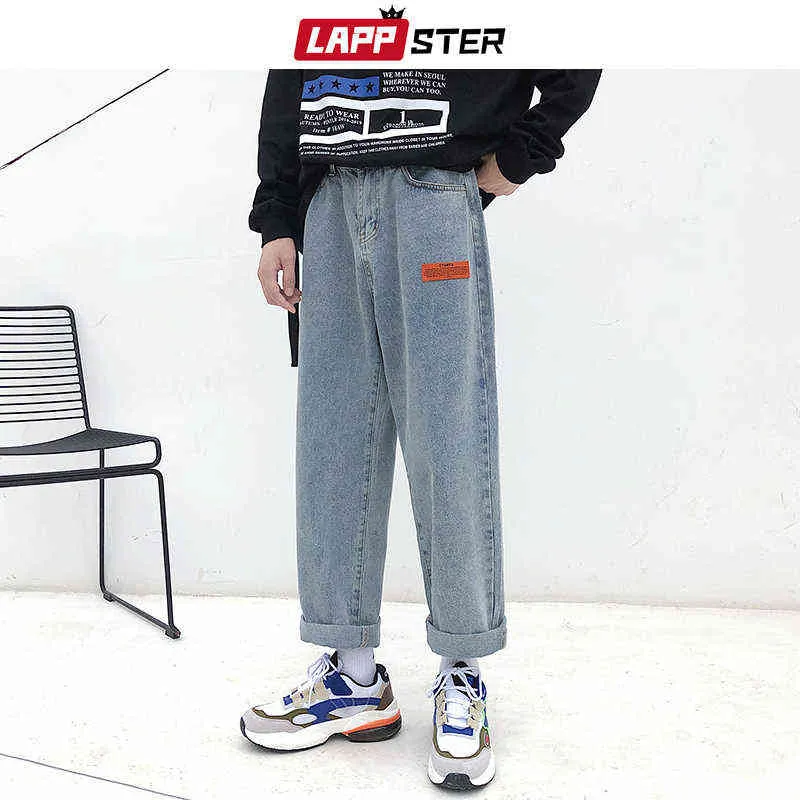 LAPPSTER Mens Coreano Fashoins Harem Blue Jeans Pantaloni 2022 Vintage Dritto Harajuku Baggy Cintura Larga Gamba Denim 0309