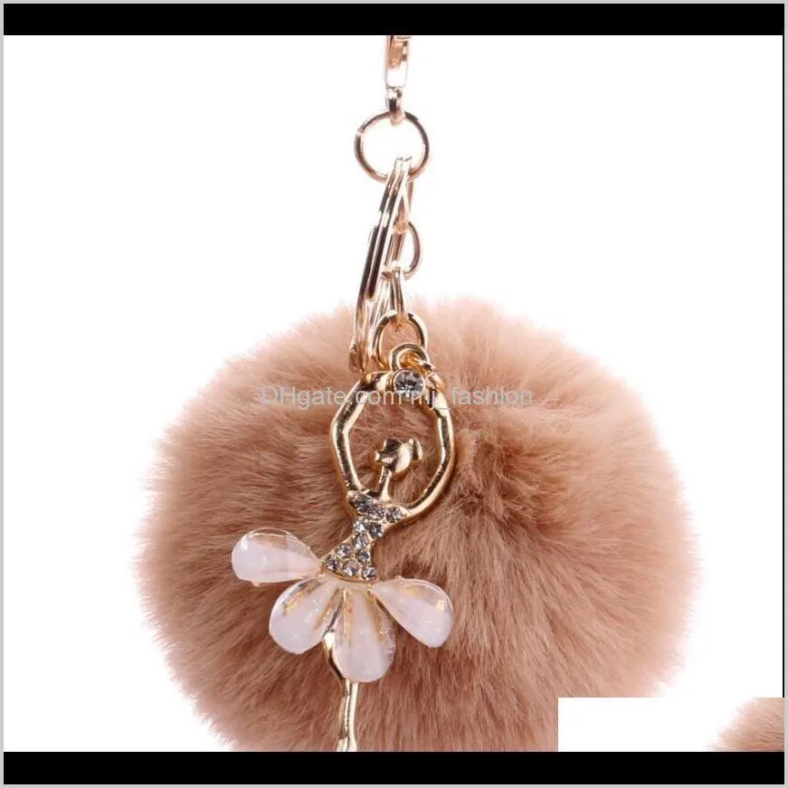 rabbit fur ball keychain soft fur ball diamond little angel key chains ball poms plush keychain car keyring bag earrings ps2199