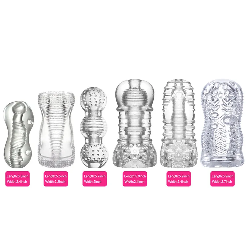 Transparenta silikonmasturbatorer Flygplan Cup Penis Trainning Produkt Förbättra Övning Male Onani Cups Fördröjningsenhet för Man Sexiga Leksaker
