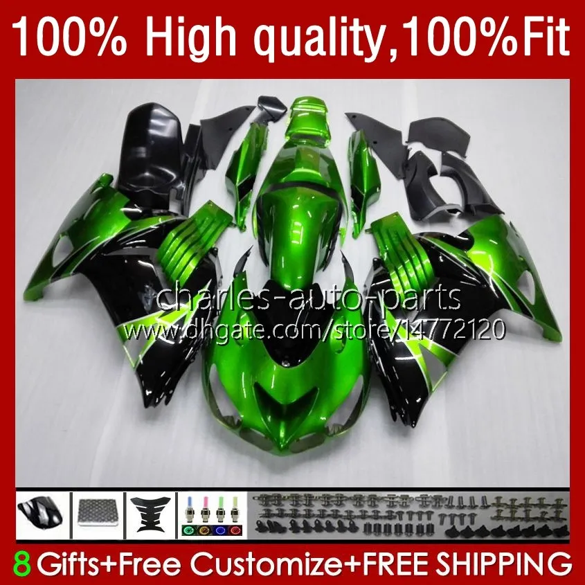 Injektion för Kawasaki ZX 14R ZZR 1400 ZX-14R 2012 2013 2014 2015 2016 2017 53HC.5 ZZR1400 Stock Grön ZX14R 12 13 14 15 16 17 OEM FAIRING