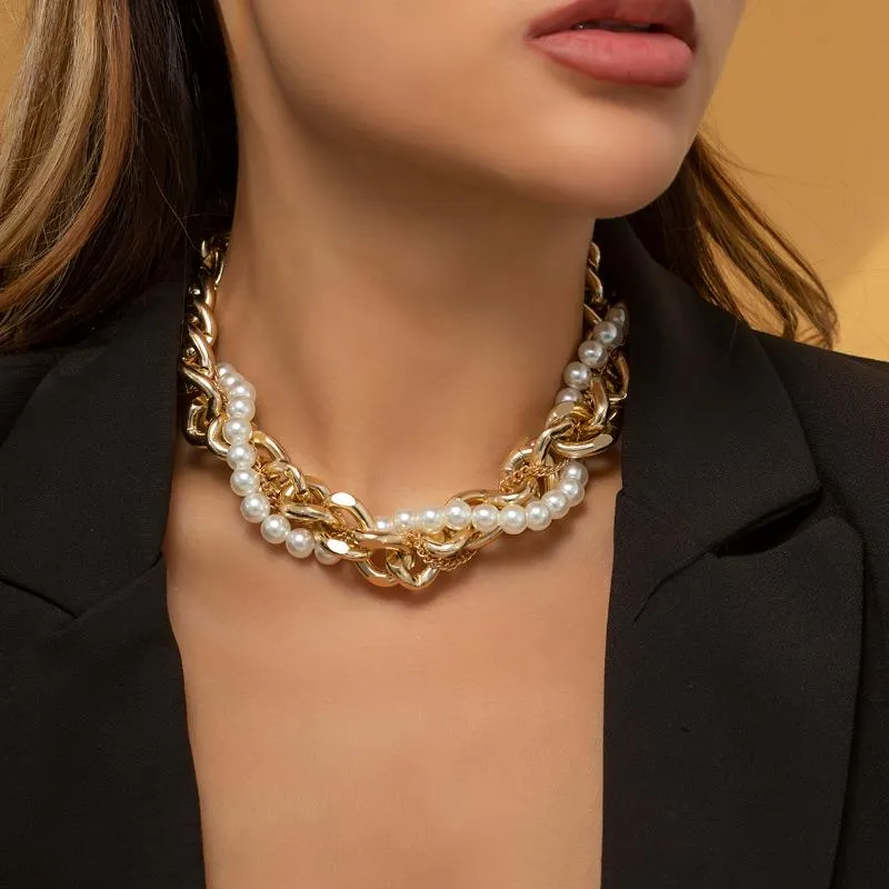 Chaînes Ingemark Punk Miami Cubain Collier Ras Du Cou Pour Femmes Collier Déclaration Hip Hop Imitation Perle Twisted Chunky Chaîne Cou Bijoux