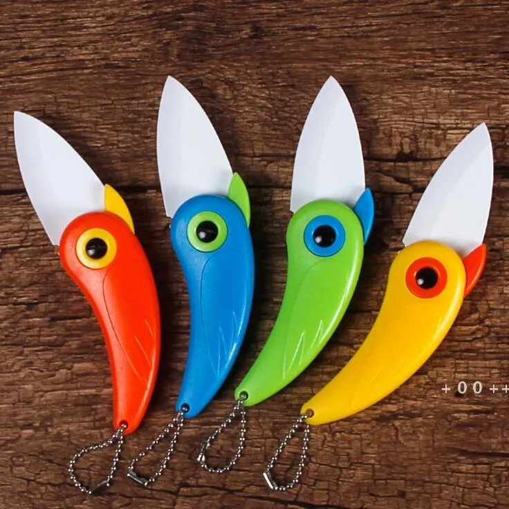Perroquet oiseau couteau en céramique poche pliant oiseau couteau fruits couteau à éplucher en céramique avec poignée en ABS coloré outils de cuisine RRF12368