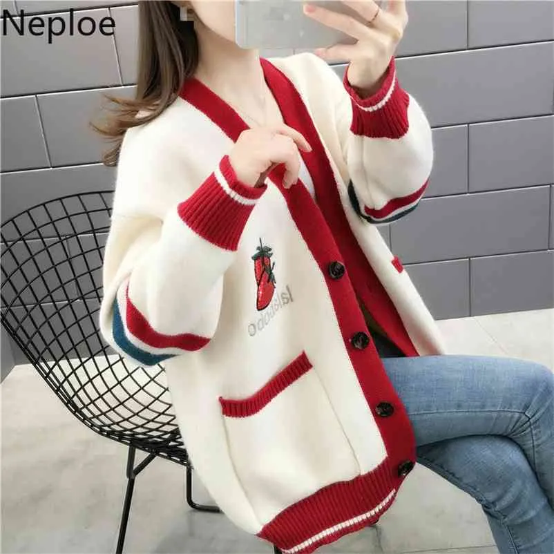 Autumn Winter Women's Knitted Sweater V-neck Long Sleeve Single-breasted Cardigan Fashion Chic Casual Jacket Women 210422