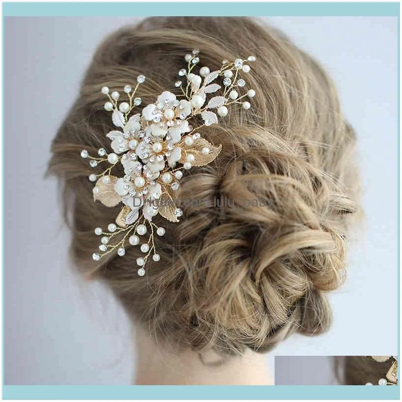 Trendy Flower Wedding Accessories Pearl Rhinestone pin Headdress Handmade Bridal Tiara Woman Prom Hair Jewelry