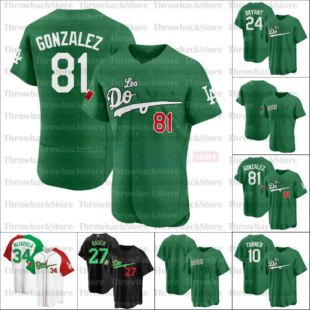 Herencia mexicana Jersey de béisbol Trevor Bauer Jerseys 50 Mookie Betts Clayton Kershaw Justin Turner David Price Max Muncy