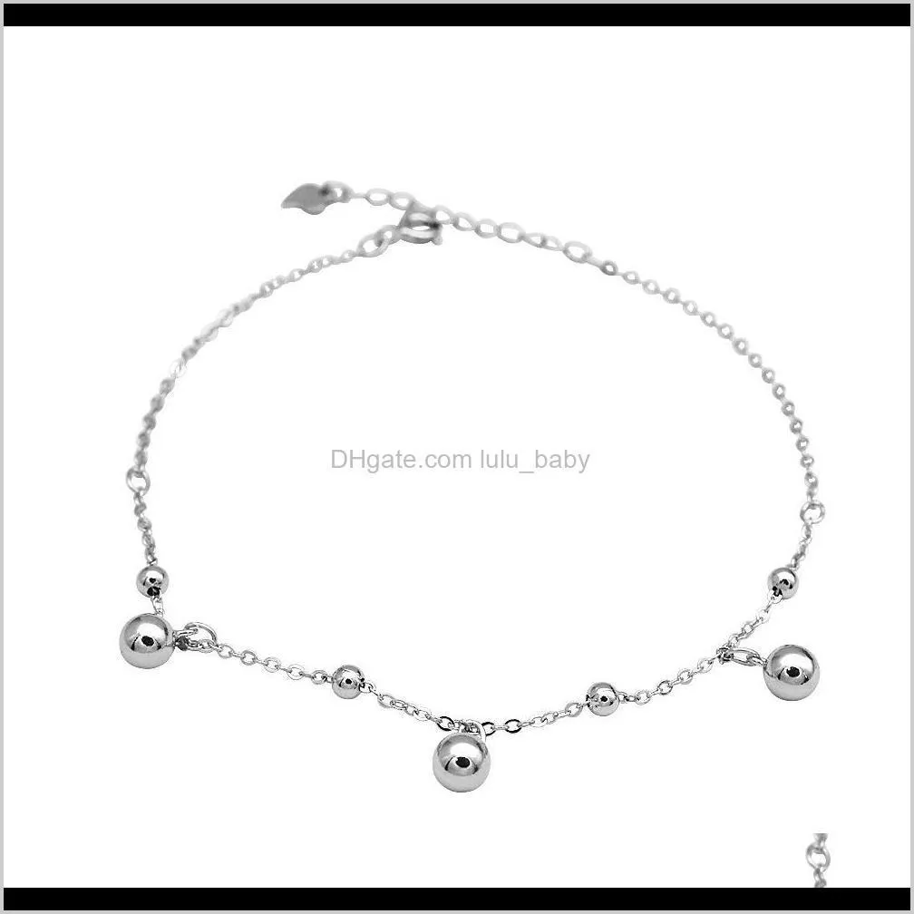 simple personality, big and small pearl s925 pure silver foot chic korean fashion women`s round bead chain jewelry