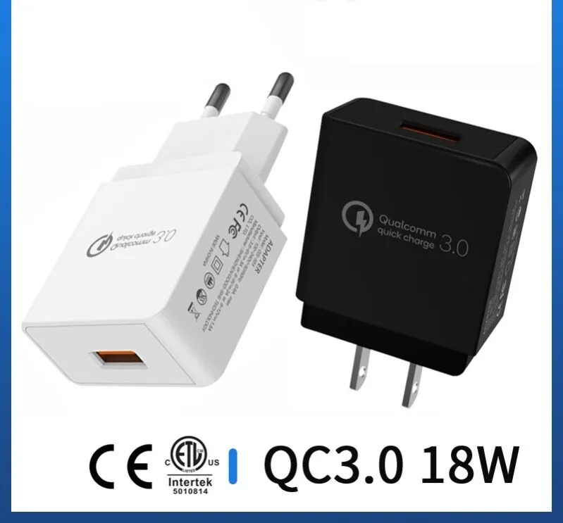 QC3.0 CE ETL certificato 9V 2A Caricabatterie rapido Adattatore di alimentazione USB EU Spina degli Stati Uniti Ricarica a parete per telefono cellulare