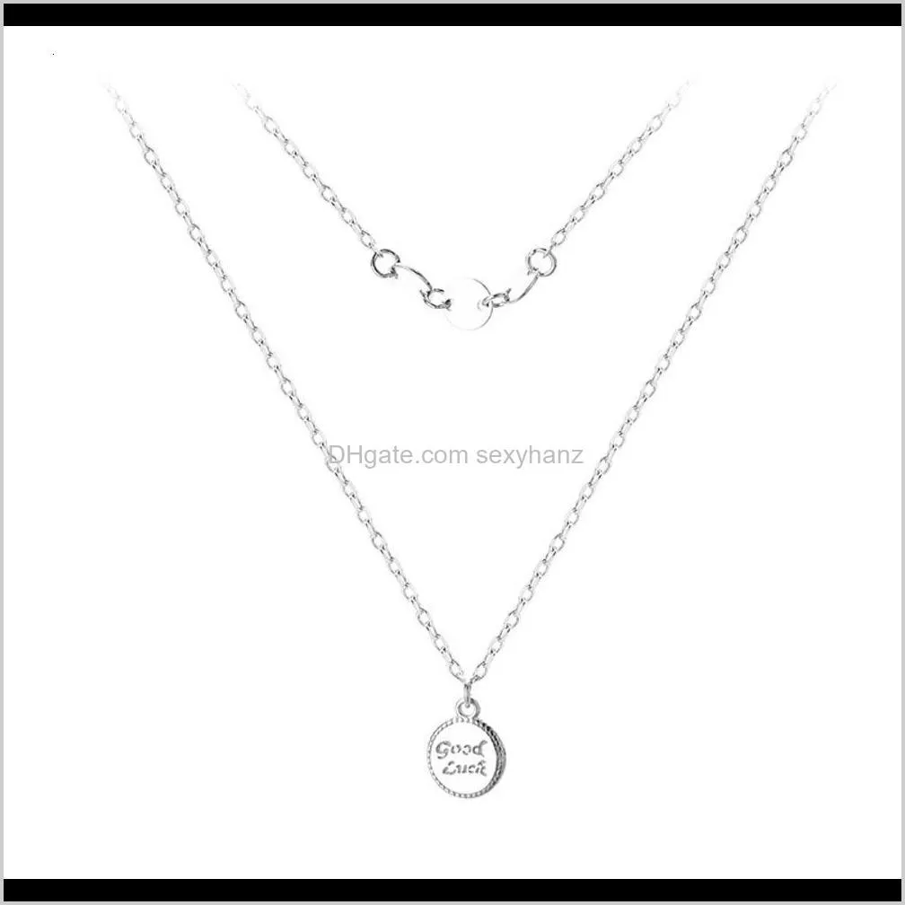 double layer wafer pendant necklace women`s 925 pure silver japanese and korean temperament simple cold wind niche design sense of