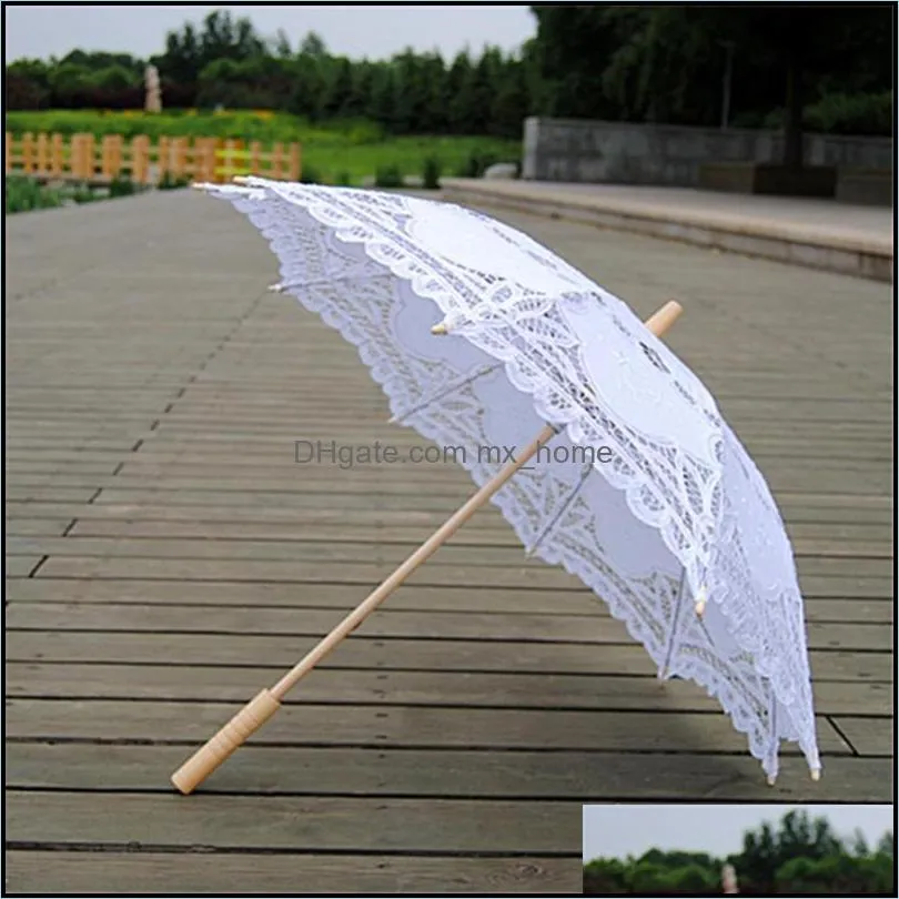 Umbrellas Sun Umbrella Cotton Embroidery Bridal White Ivory Lace Parasol Decorative For Wedding