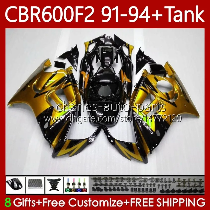 OEM Fairings för Honda CBR 600 CBR600 F2 FS CC 600FS 600F2 1991-1994 63NO.304 Bodys CBR600FS Godlen Black 600-F2 1991 1992 1993 1994 CBR600F2 600CC 91 92 93 94 Kroppsarbete