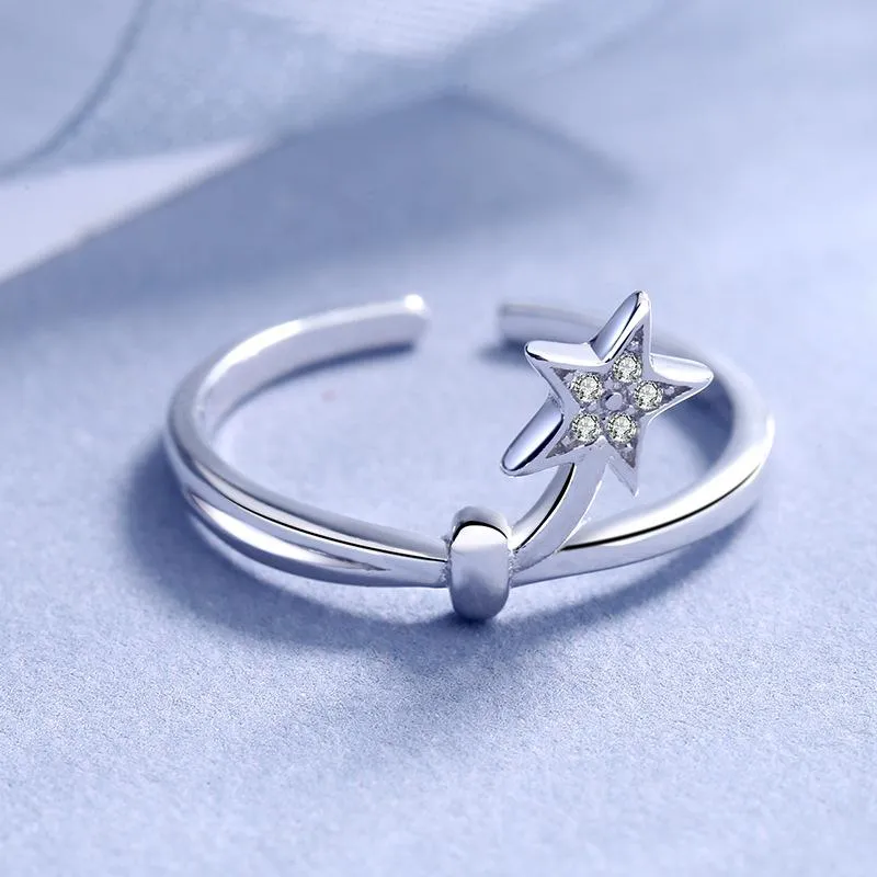 Anneaux de mariage S925 Pure Silver Star Micro Ring Studded Drill Zircon Han Edition Temperament Stars Hand Act Le rôle de la personnalité féminine