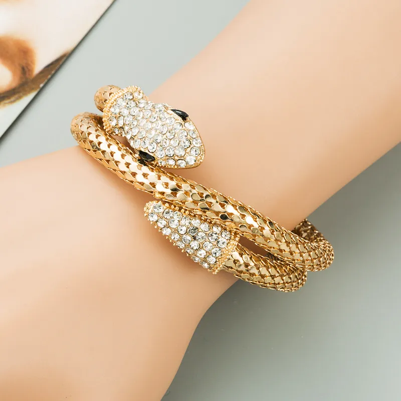 Punk Crystal Rhinestone Snake Spiral Bracelet Exaggerated Upper Arm Cuff  Armlet Bracelet Indian Jewelry Gift pulsera