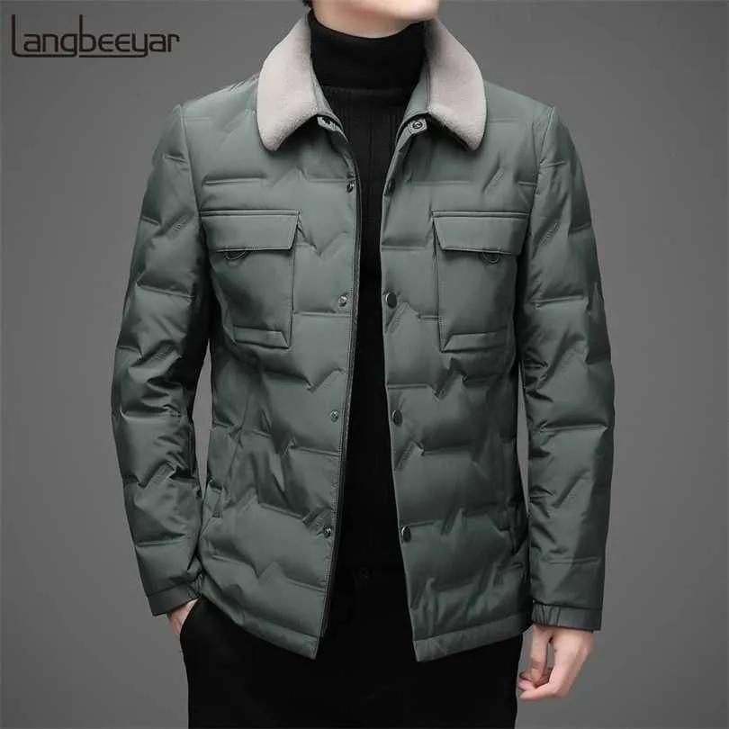 Top Grade Marque Casual Mode Vers Le Bas Manteaux Hommes Coupe-Vent Avec Col De Fourrure D'hiver Parka Veste Designer Hommes Vêtements 211214