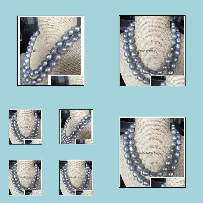 Double Strands 12-13mm South Sea Silver Grey Baroque Pearl Necklace 17inch 18inch 14k Gold Clasp