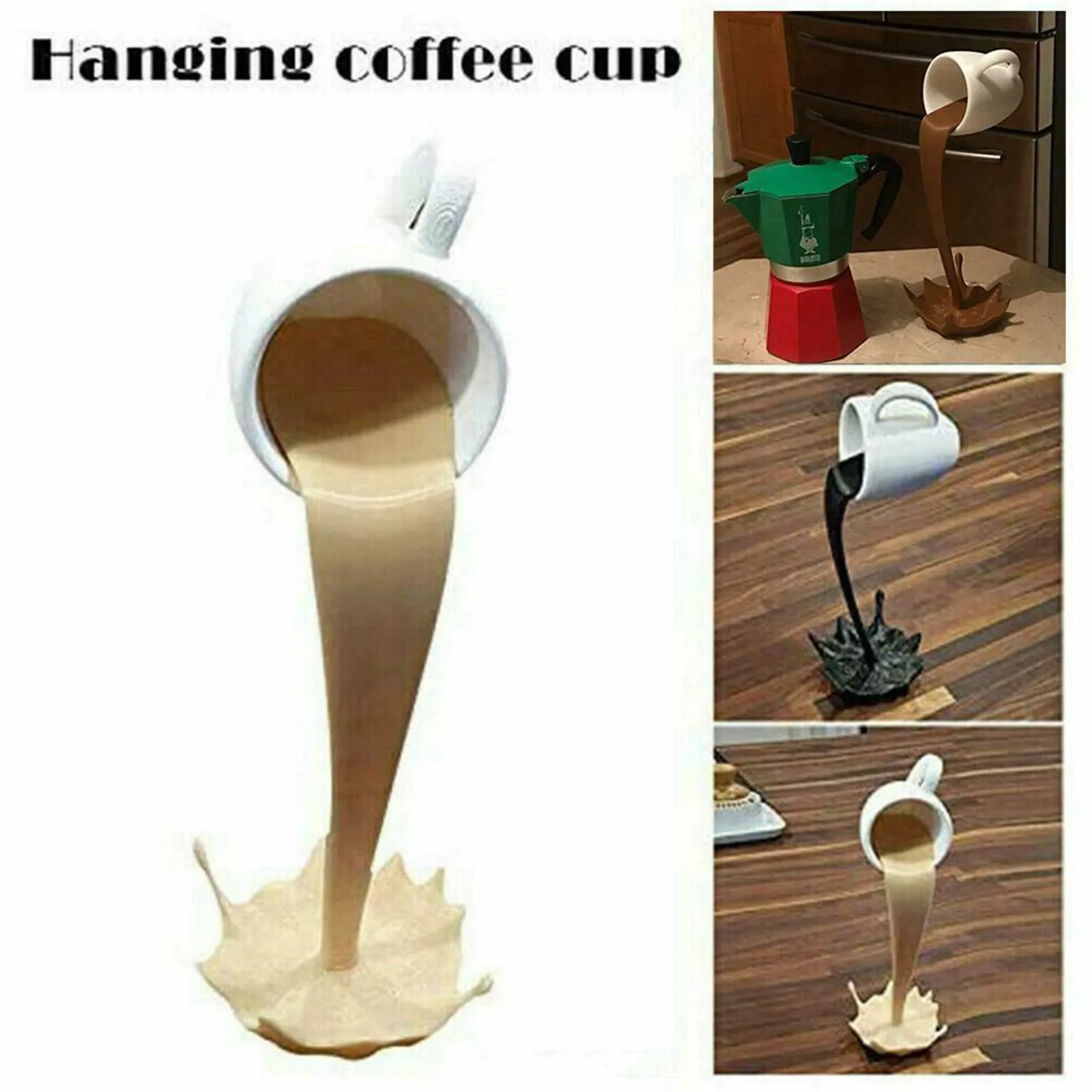 Floating Spilling Coffee Cup Sculpture Kitchen Novelty Artiklar Dekoration Spill Magic Pouring Splash Creative Mug Home323p