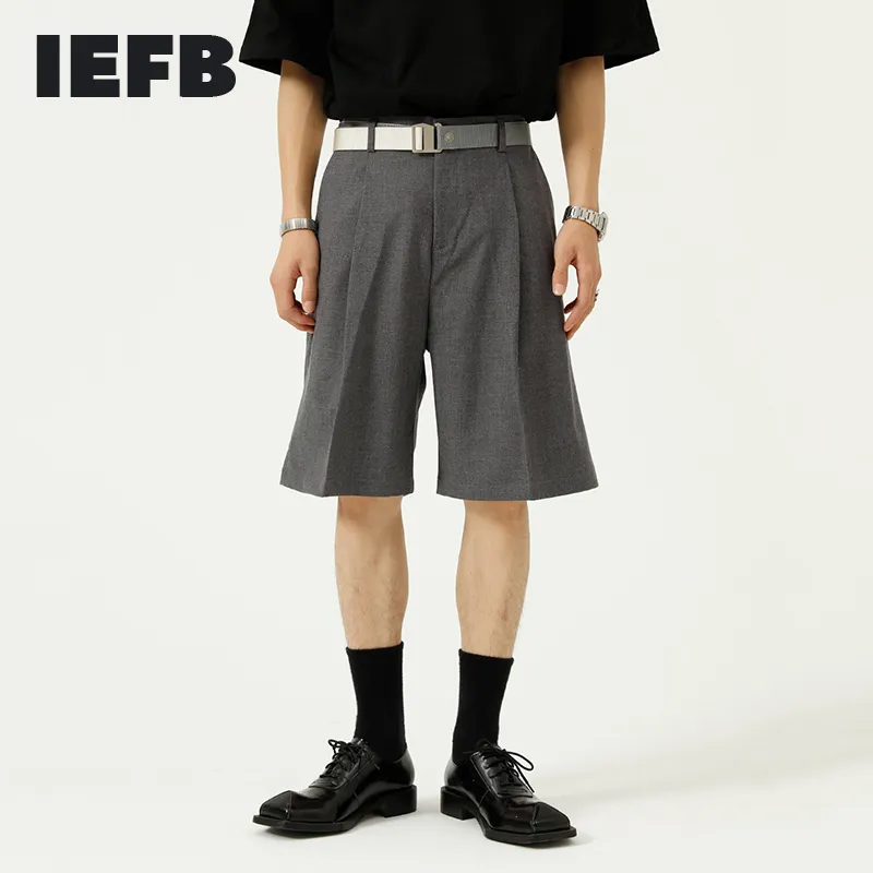 IEFB Men's Summer Korean Trend Loose Casual Suit Shorts Wide Leg Knee Length Pants With Belt Grey Causal Shorts 9Y7604 210524