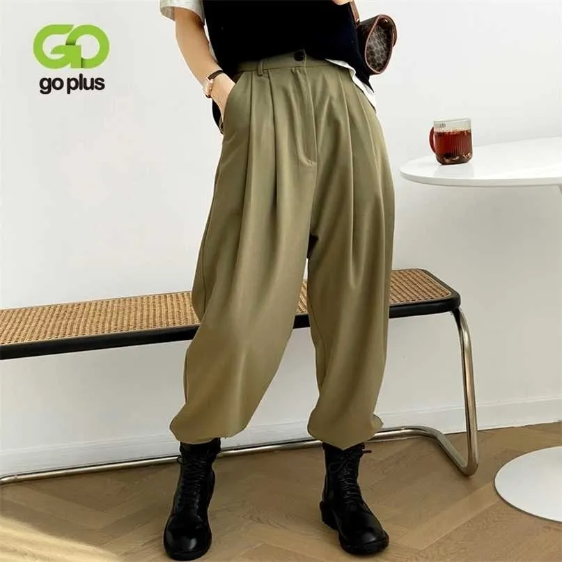 GOPLUS Kobieta spodnie Office Lady Kobiety Szerokie Noga Wysoka Paisty Black Spodnie Femme Pantalon Spodnie Damskie Broeken Dames 211115