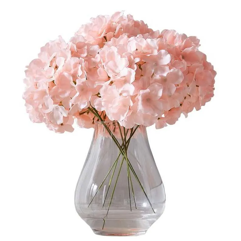 Decoratieve bloemen kransen 10st blush kunstmatige hortensia hoofd zijde bloem voor bruiloft ceremonie centerpieces decoraties met stengels