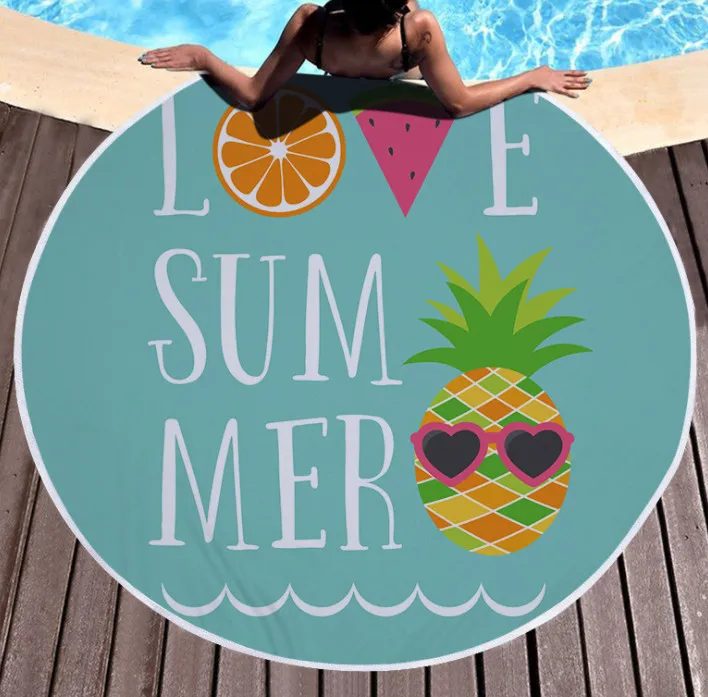 The latest 150CM round printed beach towel, summer season style, microfiber, soft tassels, support custom LOGO