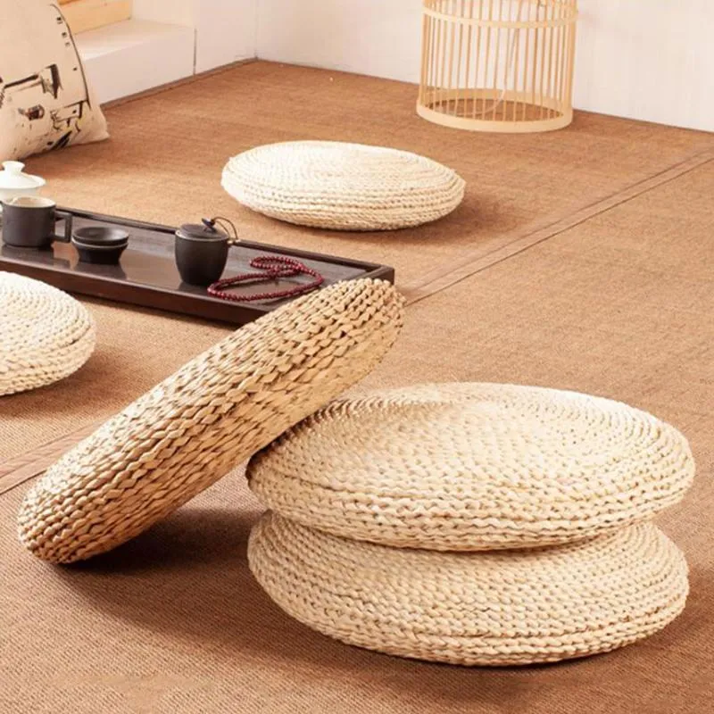 Cushion/Decorative Pillow Meditation Mat Weaving Rattan Tatami Chair Cushion Thick Straw Woven Futon Round Seat Pier Bay Window