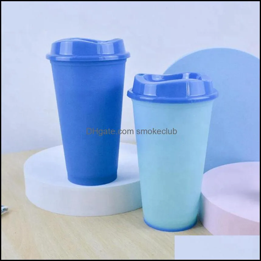 16oz Color Changing Cup HOT Water Magic Plastic Reusable Drinking Tumblers with Lid Beer Mugs Coffee Cups CYZ2928 Sea shipping