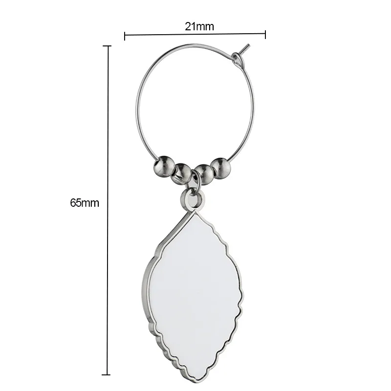 Novelty Items Sublimation DIY White Blank Metal Wine Glass Ornament Pendant