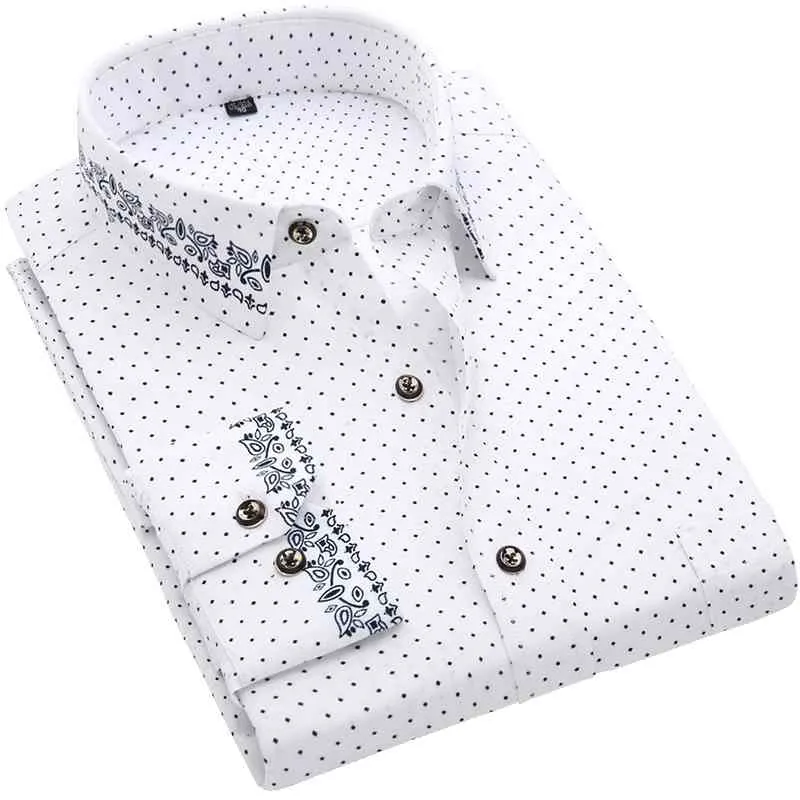 남자 셔츠 긴 소매 플로랄 인쇄 격자 무늬 패션 포켓 캐주얼 셔츠 100 % 폴리 에스터 소프트 편안한 남자 드레스 셔츠 DS375 210410
