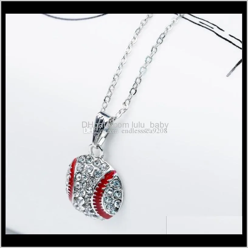 Top quality Sports baseball Pendant necklace Crystal Rhinestone diamond baseball charm Silver chains For women s Fans Fashion Jewelry