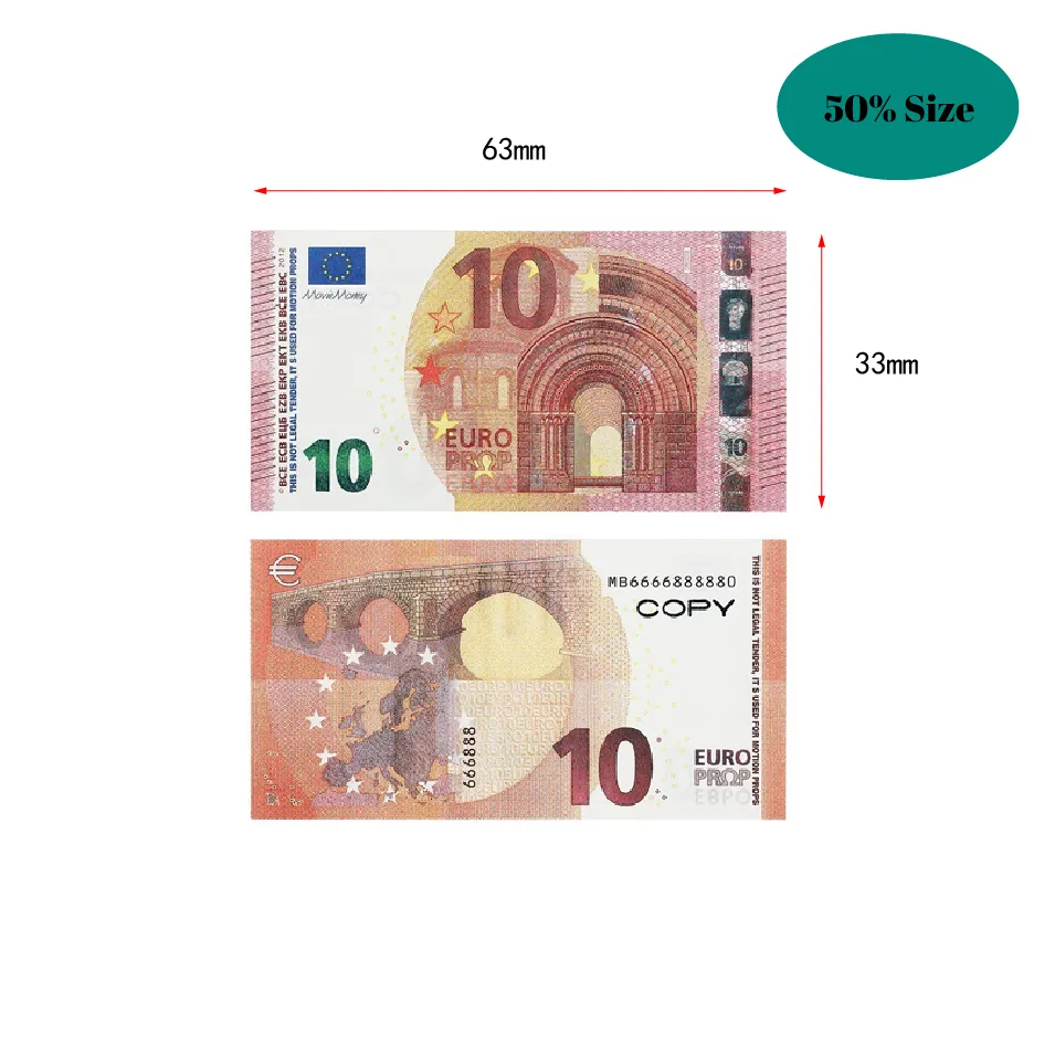 2022 Fake Money Banknote 5 10 20 50 100 Dollar Euros Réaliste Toy Bar Props Copy Currency Movie Money Faux-billets 100 PCS Pack