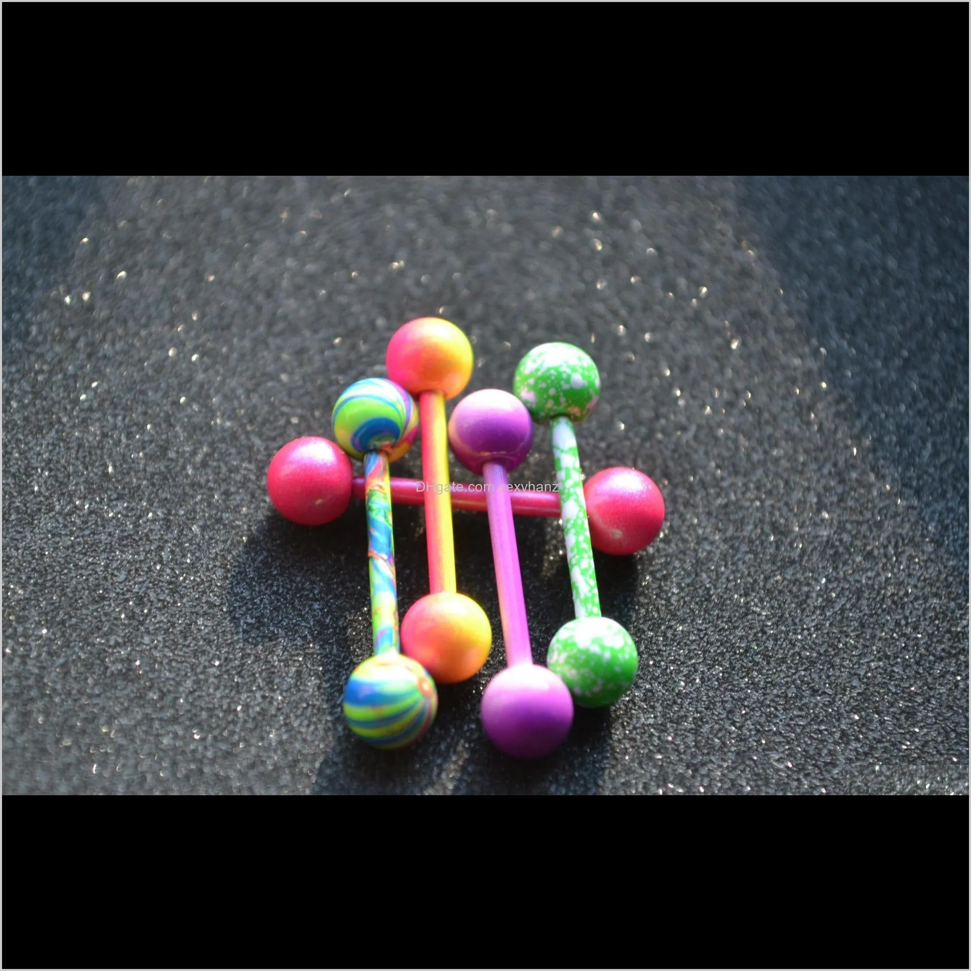 MIXED Candy Color 1.6*16*6 MM Long Bar industrial barbell tongue piercing earring ear Piercing Bar steel Ear Plug Stretcher