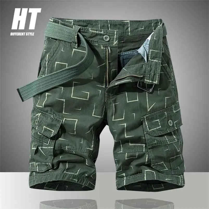 Letnie Męskie Spodenki Wojskowe Tactical Cargo Mężczyźni Zielony Print Bermudy Pracy Jogger Luźny Mężczyzna 210714