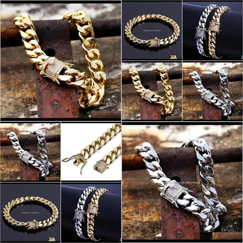 zircon hip-hop bracelet 10 mm men`s jewelry button  cuban chain europe and america personality fashion jewelry