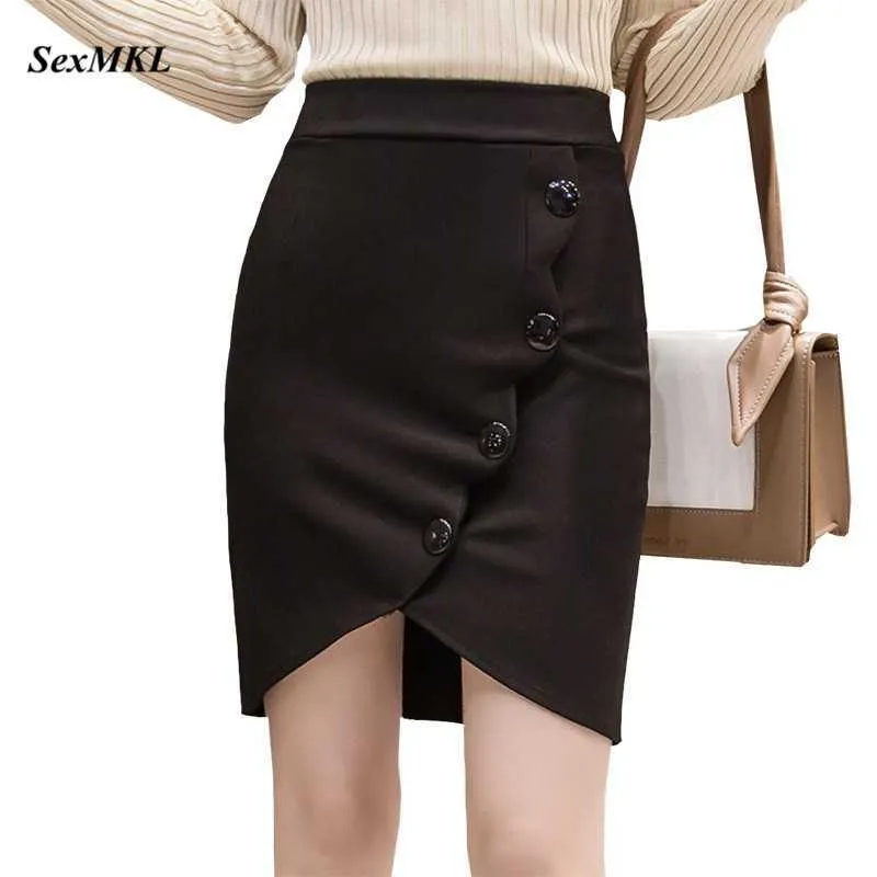 Sexmkl Plus Size Women Black Mini Pencil Skirt Jupe Femme Summer High Waist Skirt Korean Button