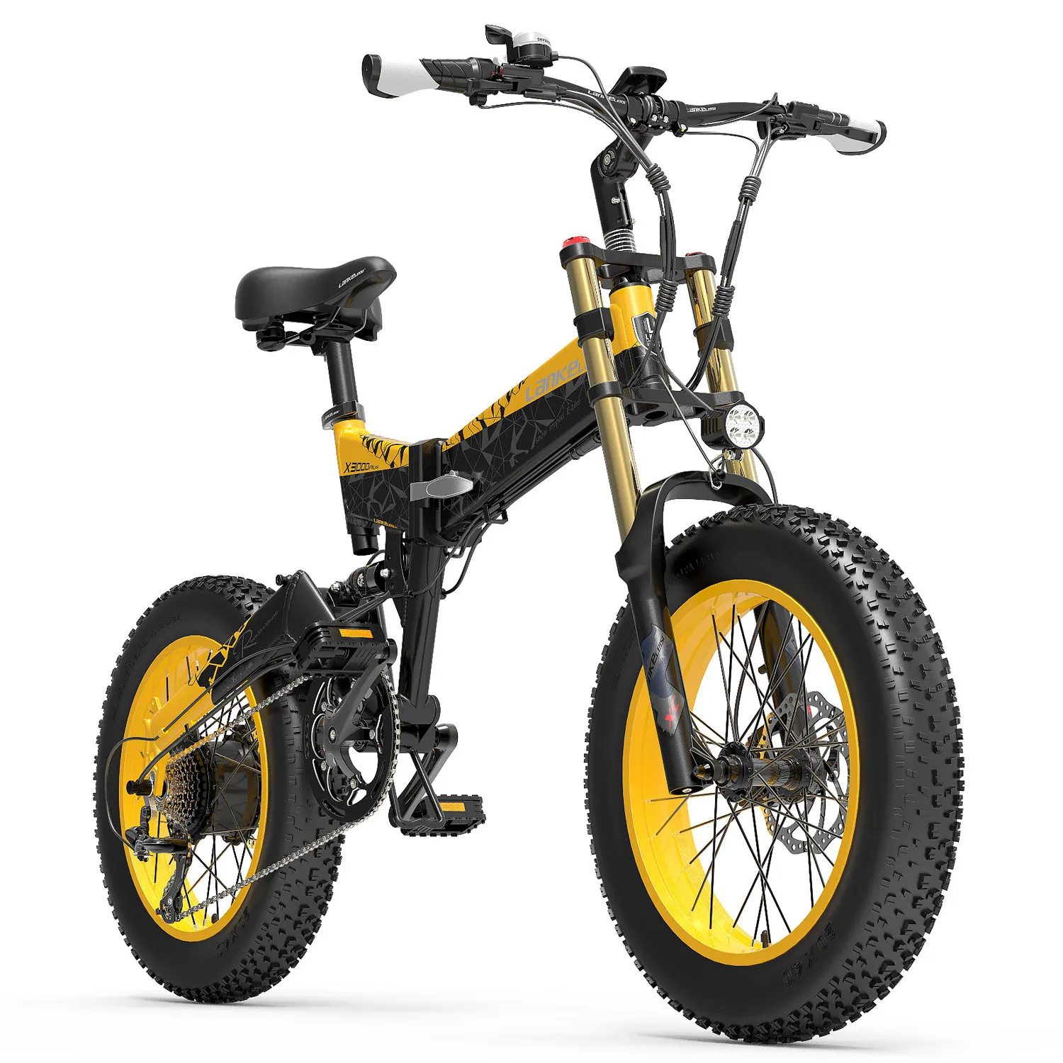 X3000plus-UP 20 Inch 4.0 Fat Tire Snow Bike, Folding Mountain Bike, 1000W Motor, Full Suspension, Upgraded Front Fork