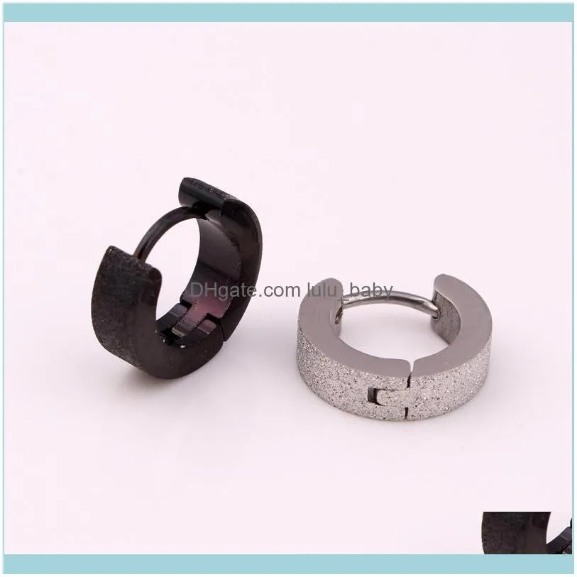 Fashion Women Small Hoop Earrings Color Black Frosting Stainless Steel Round Huggie Jewelry For Cool Men 4*13mm &