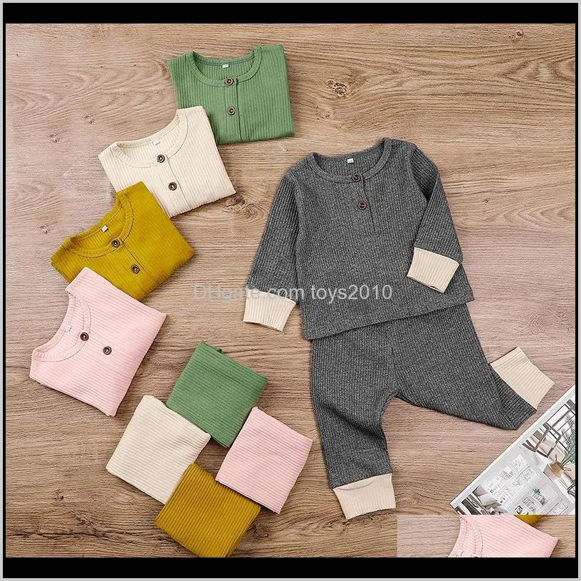 baby 2 buttons rib top+pants outfits fall 2020 children boutique clothing 0-2t baby boys girls solid color casual 2 pc set