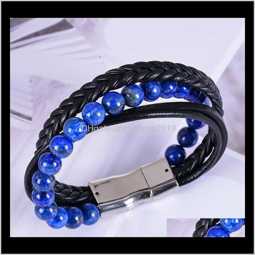 men leather genuine bracelet multi woven adjustable lapis lazuli leather bracelet for men