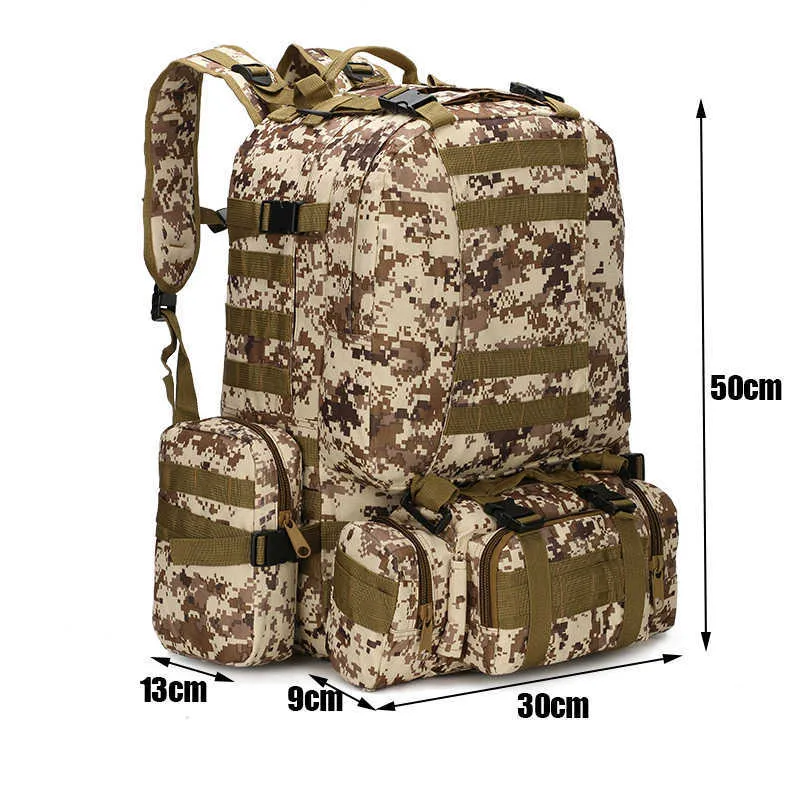 50L mochila tática 4 em 1 sacos militares mochila exército mochila molle ao ar livre saco de esporte homens acampar caminhadas caminhadas escalada saco y0721