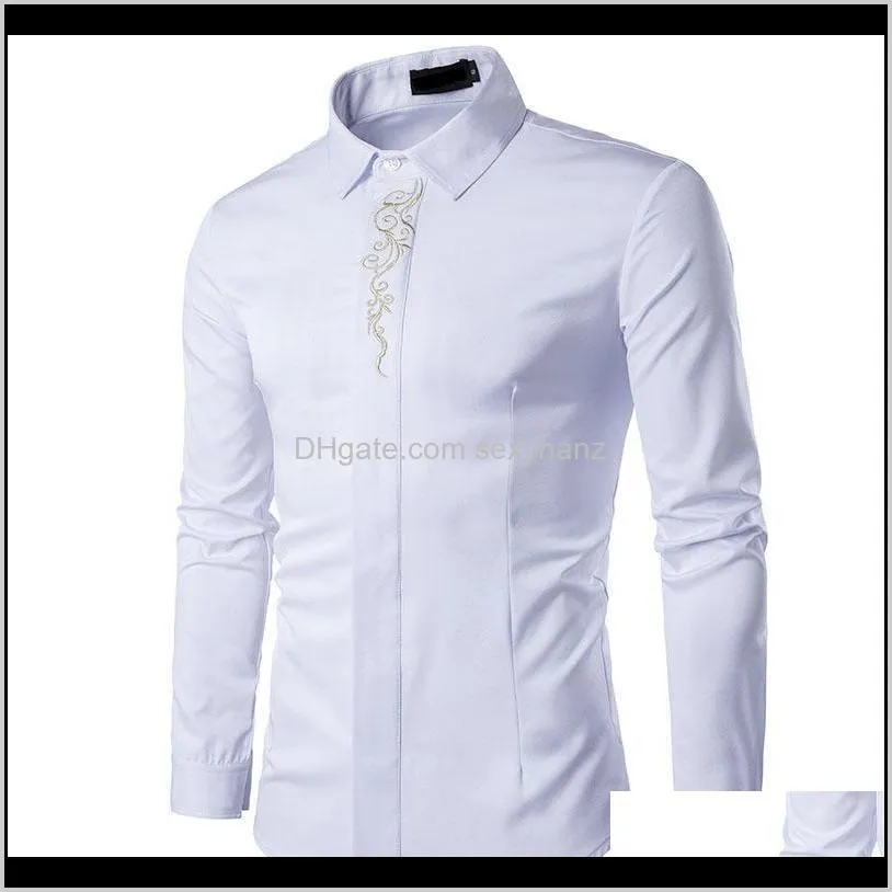2018 spring autumn shirts outfit embroidery long sleeve men clothing evening dress shirts black plus size s-2xl