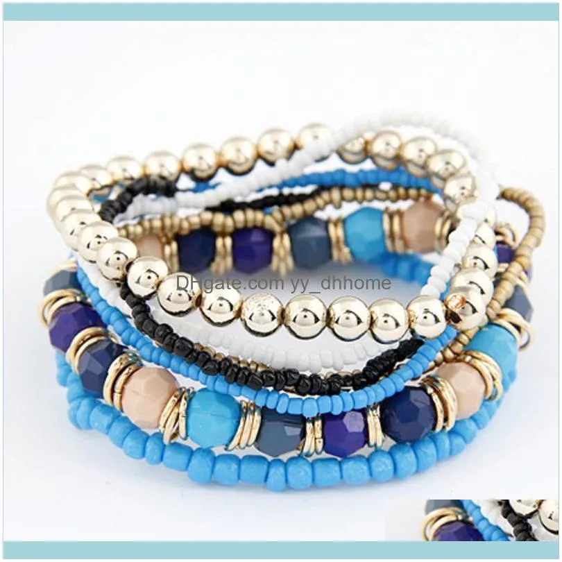 Link, Chain Bohemia Mix And Match Beads Bracelets&Bangles For Women Elastic Force Multi-layer Retro Bracelets Handmade Beading Hand