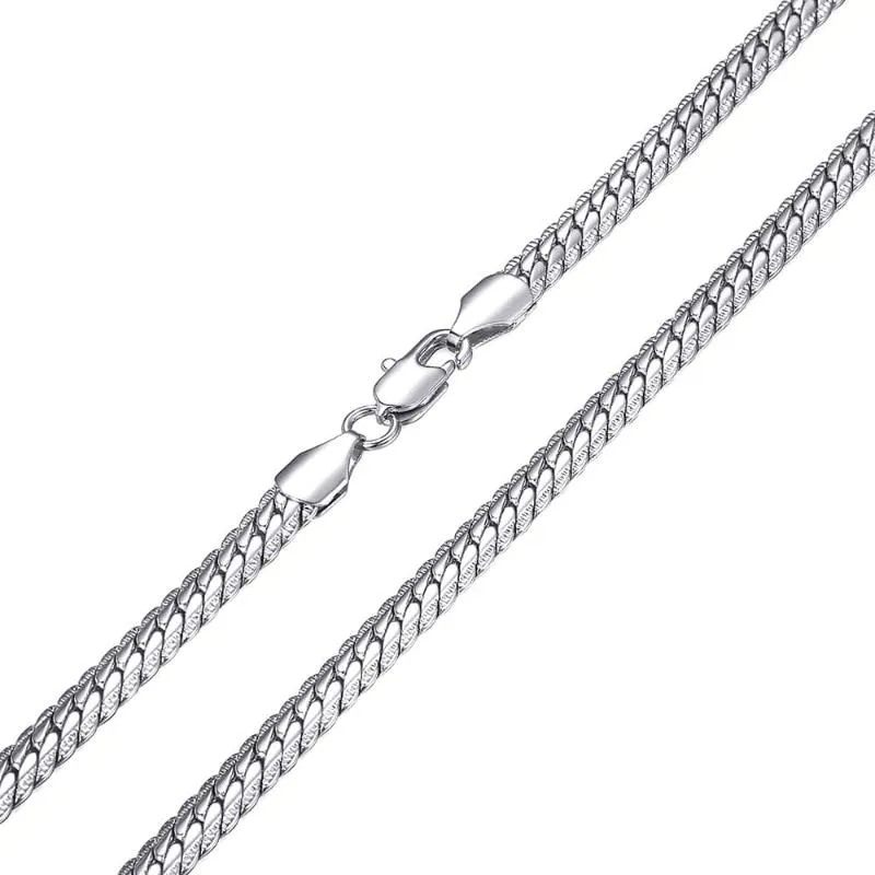 6mm Womens Mens Necklace Chain Hammered Close Rombo Link Curb Cuban White Gold Filled GF Fashion Jewelry Accessories DGN337 Chains281F