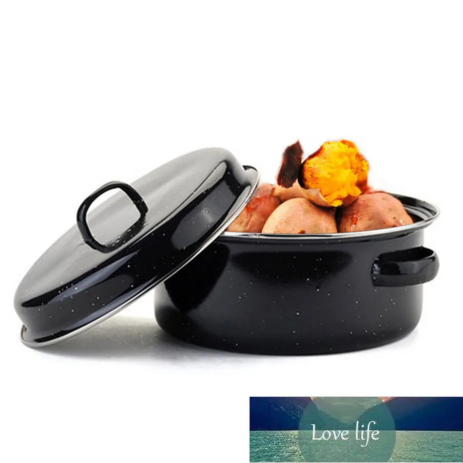VOGVIGO Round Enamel Roaster Tin With Lid Oven Roasting Baking Dish Tray Cooking Black Kitchen Utensil Set Cookware Factory Price Expert Design Quality Latest Style Original From Viviien 30.18 DHgate....